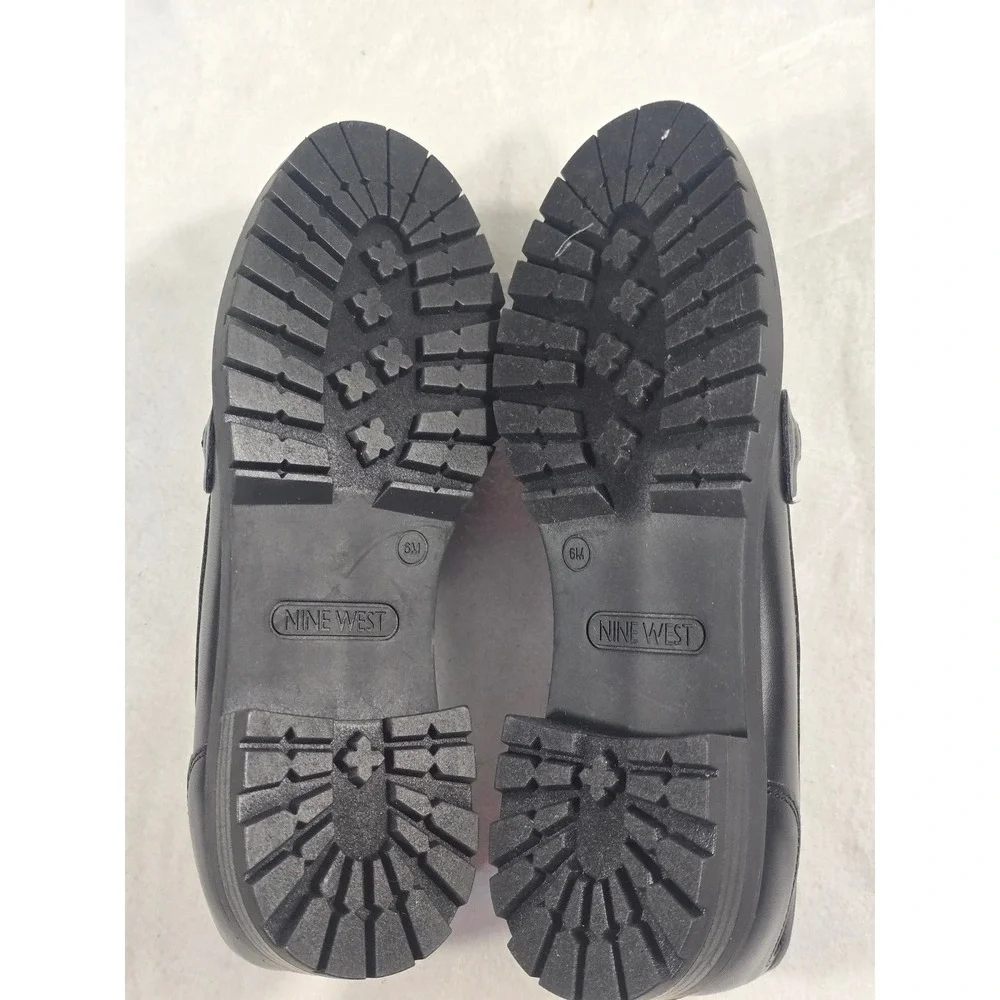 Nine West Wnnewdale8 Leopard Print Horsebit Lug Sole Loafers Black Women 6M new